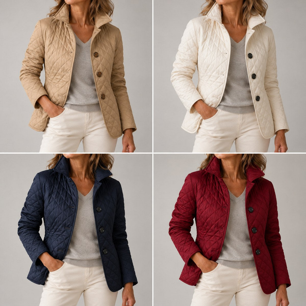 Veste Margot en quatre coloris : kaki, écru, bleu marine et rouge