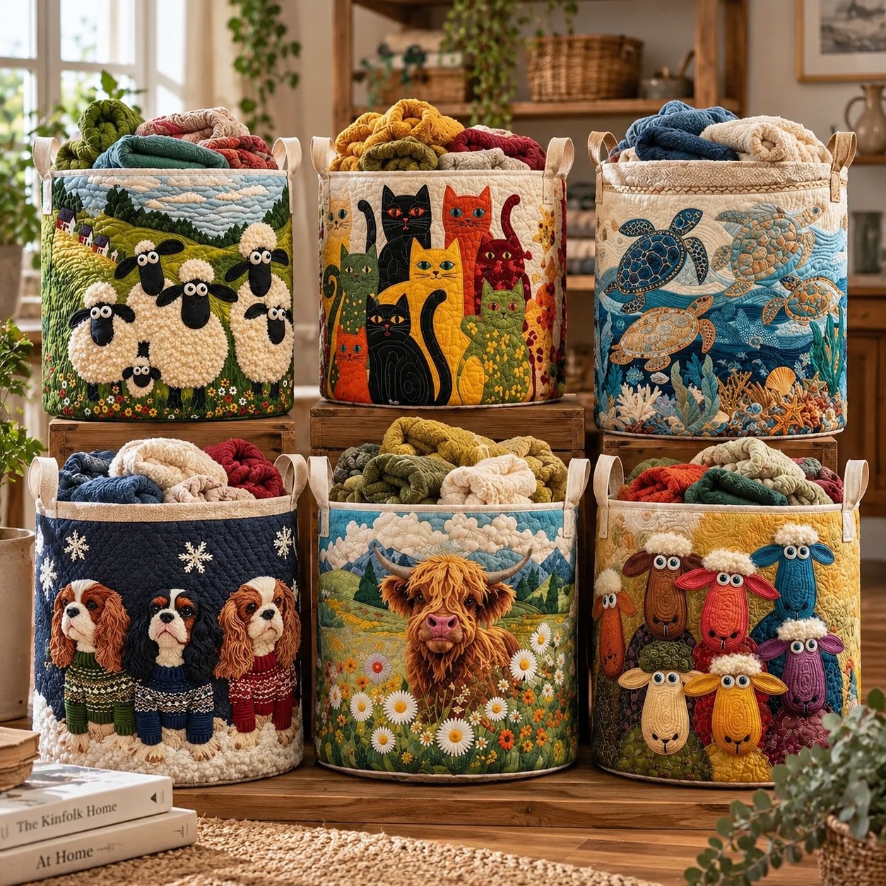 Gamme de paniers à linge matelassés Lucie Maison, plusieurs motifs