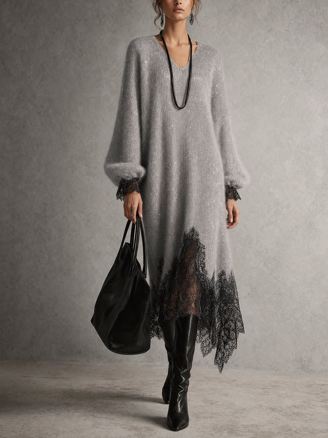 Gisèle | Robe Midi Maille et Dentelle