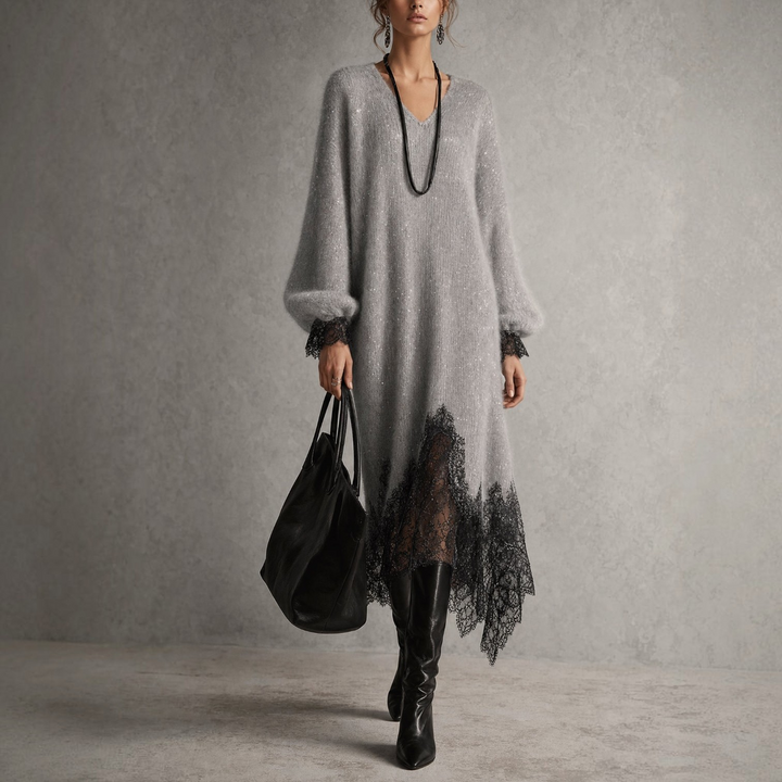 Gisèle | Robe Midi Maille et Dentelle