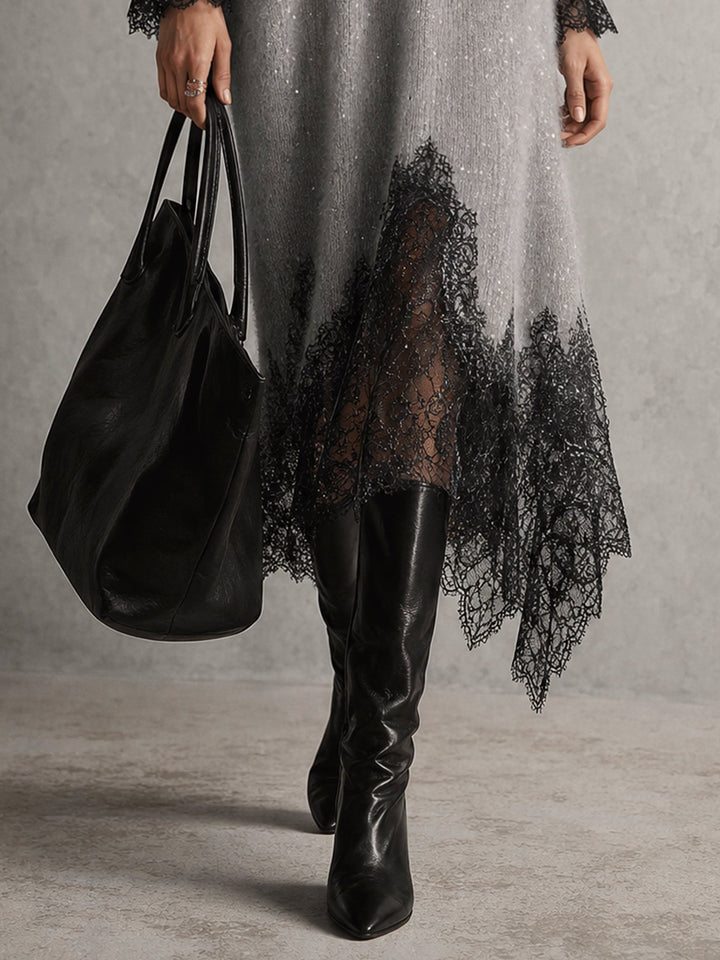 Gisèle | Robe Midi Maille et Dentelle