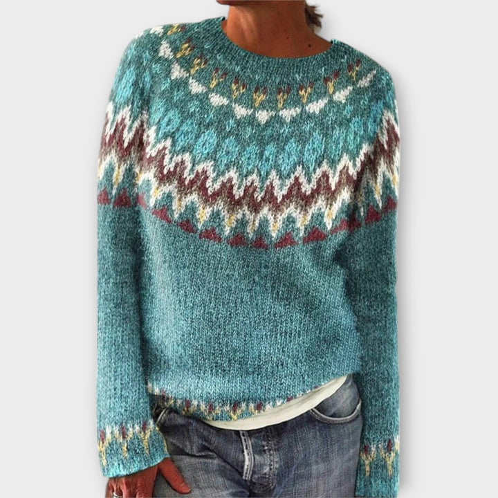 Anna - Pull confortable couleur pétrole avec motif norvégien