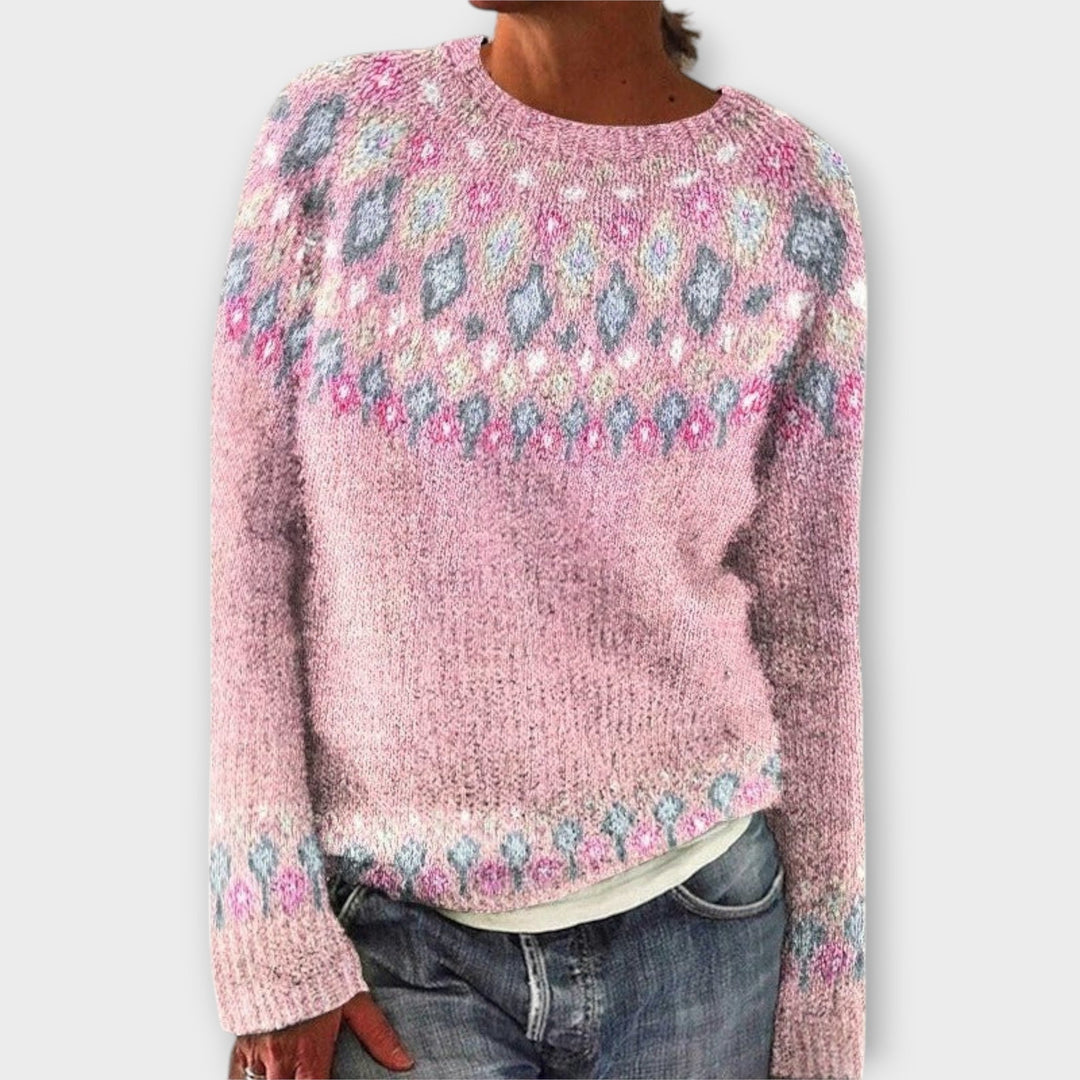 Anna - Pull confortable couleur pétrole avec motif norvégien