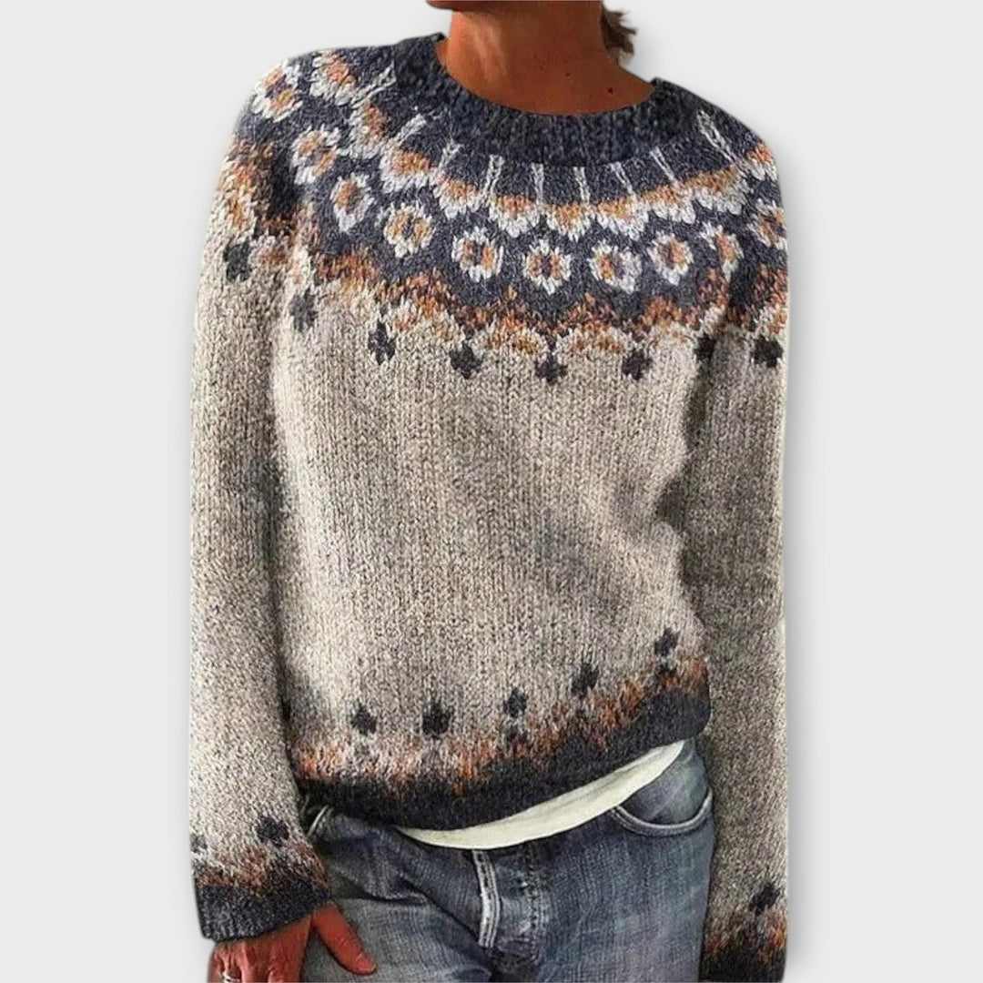 Anna - Pull confortable couleur pétrole avec motif norvégien