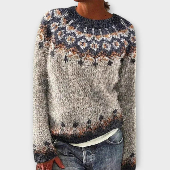 Anna - Pull confortable couleur pétrole avec motif norvégien
