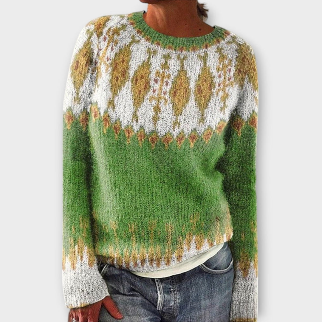 Anna - Pull confortable couleur pétrole avec motif norvégien