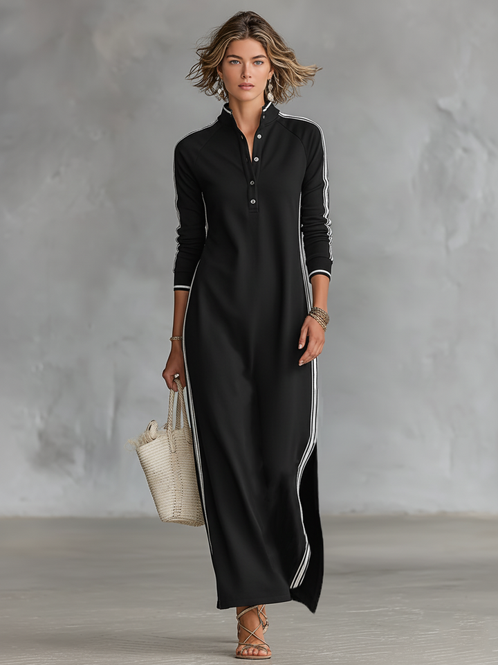 Robe Maxi en Sweat avec Col Boutonné