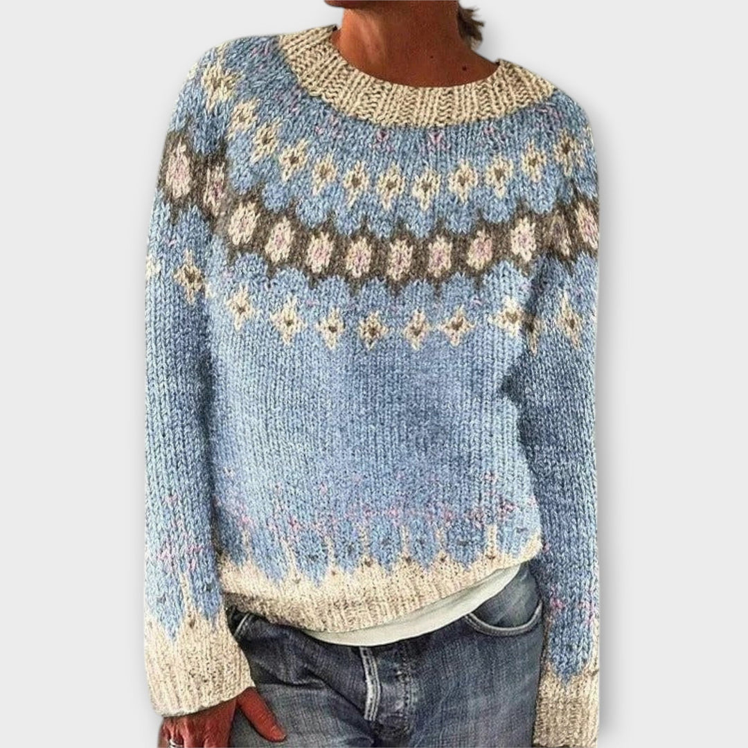 Anna - Pull confortable couleur pétrole avec motif norvégien