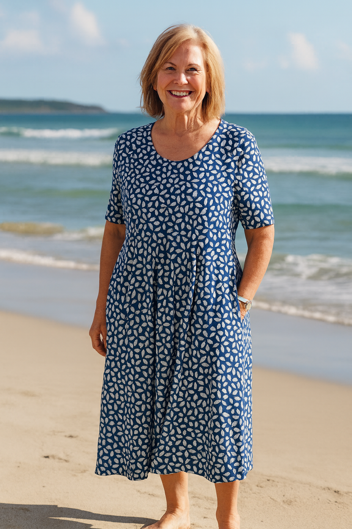 Fiona™ | Robe midi fluide à imprimé élégant et manches courtes