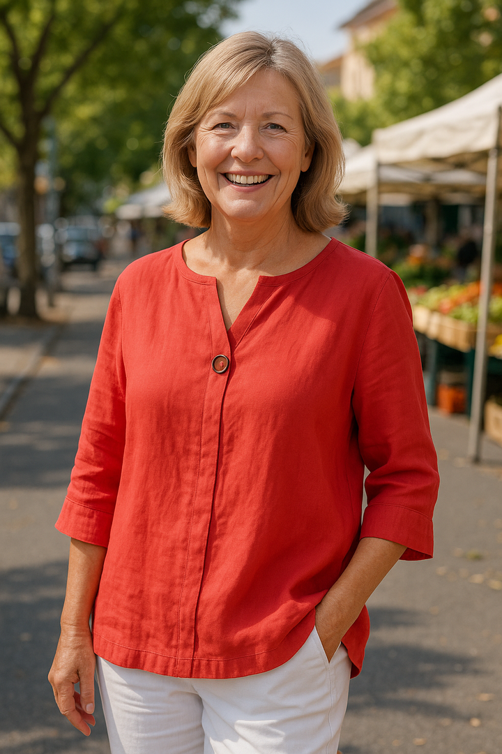 Mallory™ | Blouse fluide à col V et manches 3/4