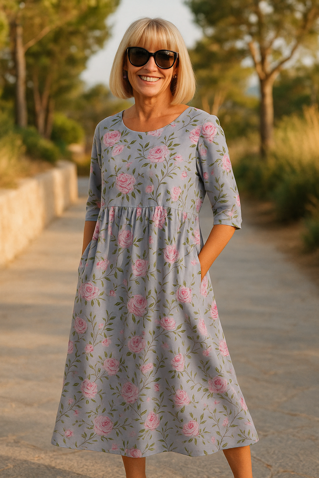 Reese™ | Robe midi fluide à manches ¾ et imprimé botanique