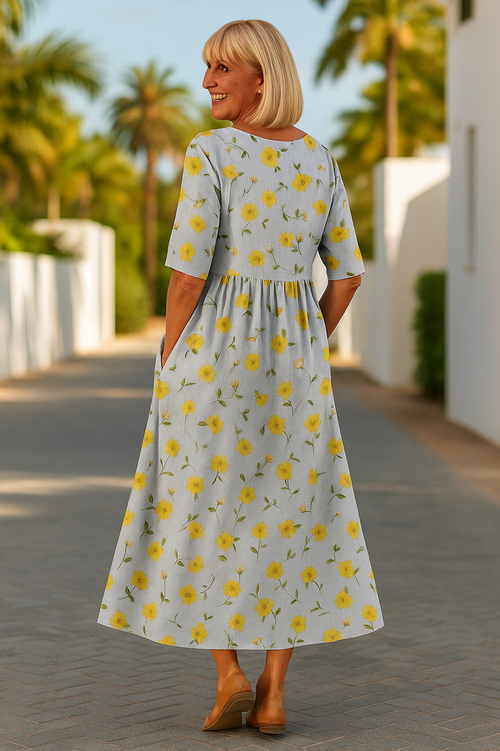 Reese™ | Robe midi fluide à manches ¾ et imprimé botanique