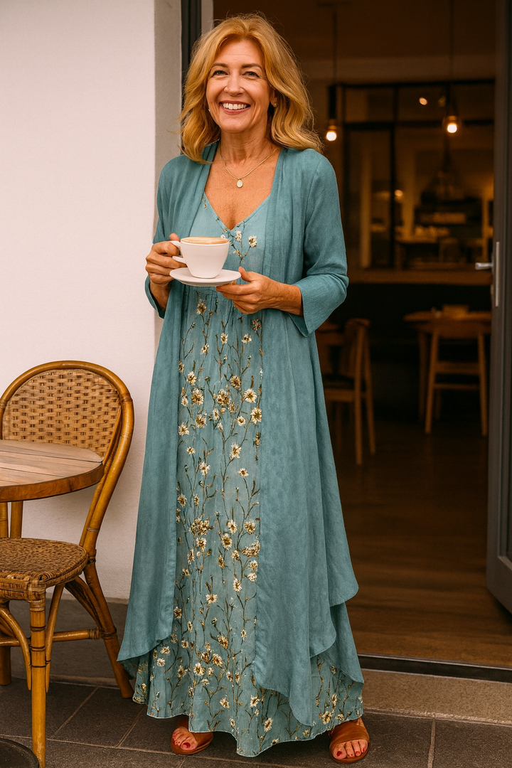 Miriam™ | Ensemble robe longue fleurie et veste légère assortie