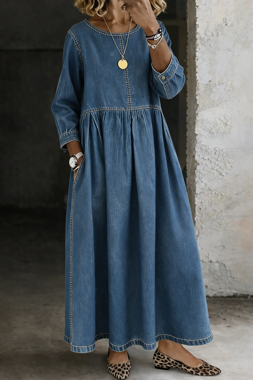 Melissa™ | Robe en jean col rond manches longues