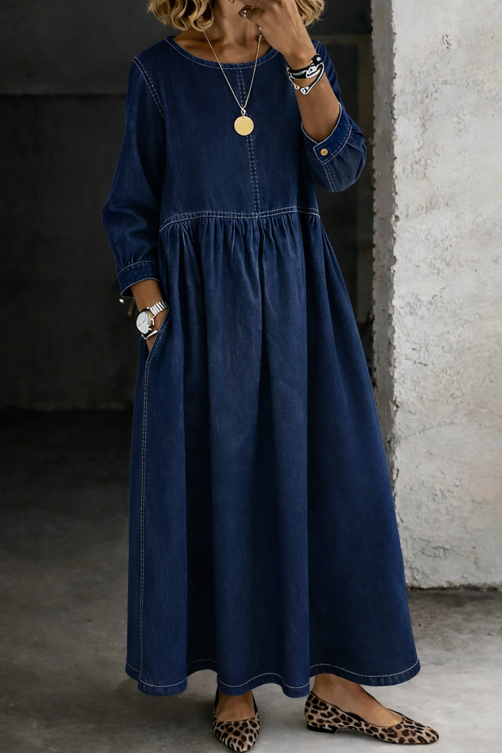 Melissa™ | Robe en jean col rond manches longues