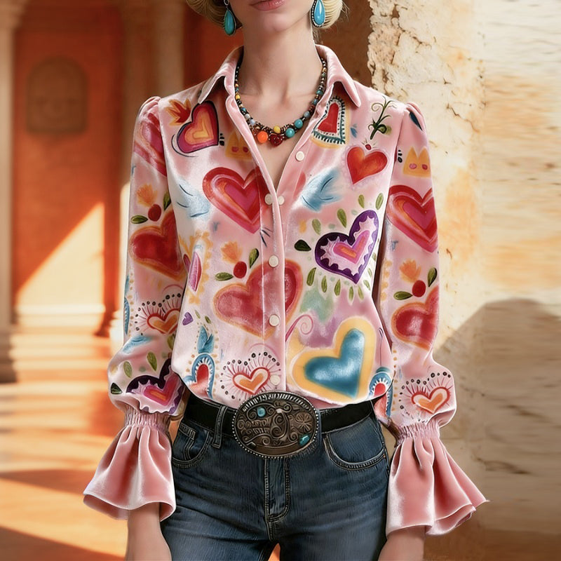 Maureen™ | Blouse artistique à imprimé cœurs