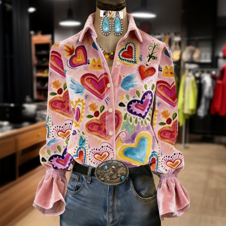 Maureen™ | Blouse artistique à imprimé cœurs