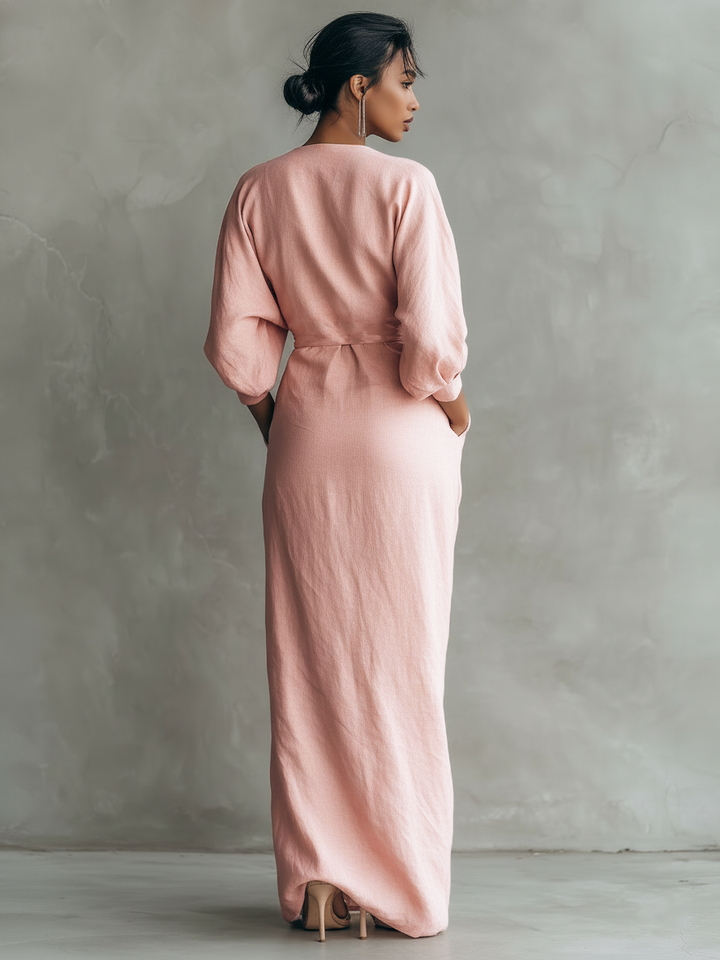 Robe Maxi en Lin Rose Col V