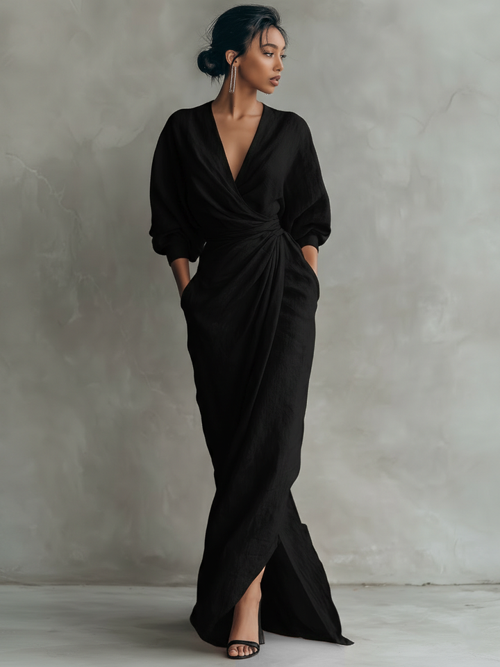 Robe Maxi en Lin Rose Col V