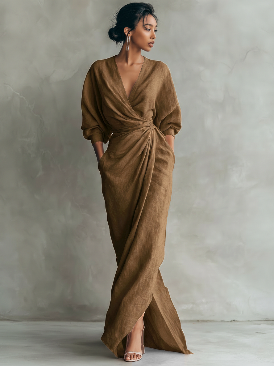 Robe Maxi en Lin Rose Col V