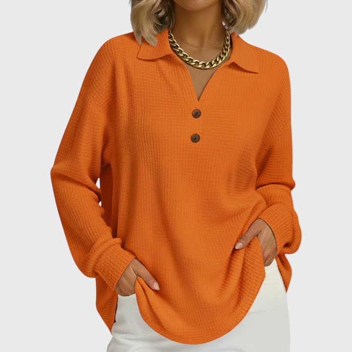 Laura - Pull orange avec col polo
