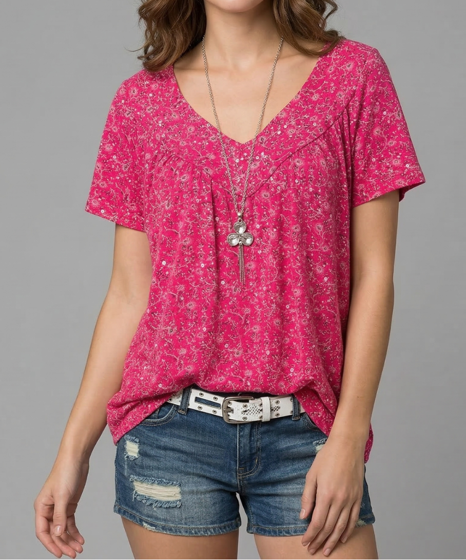 Trisha™ | T-shirt floral à col en V