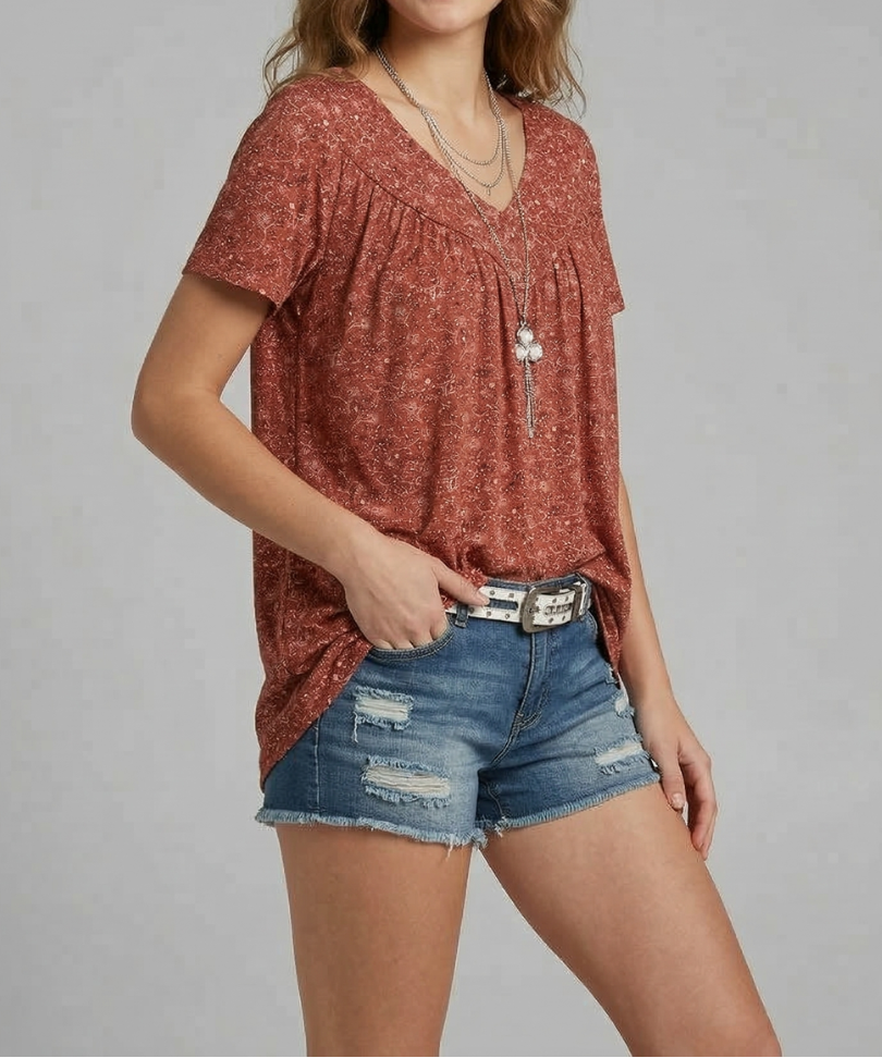Trisha™ | T-shirt floral à col en V