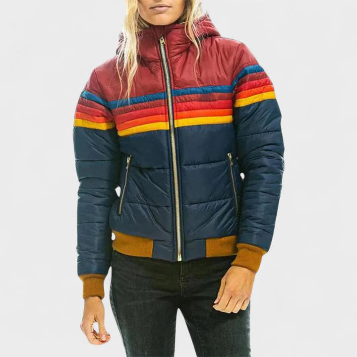 Jeanne | Veste Puffer à Capuche Colorblock Rétro