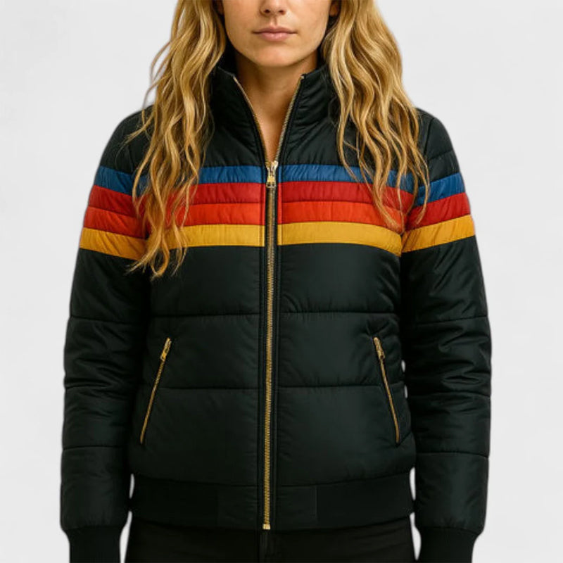 Jeanne | Veste Puffer à Capuche Colorblock Rétro