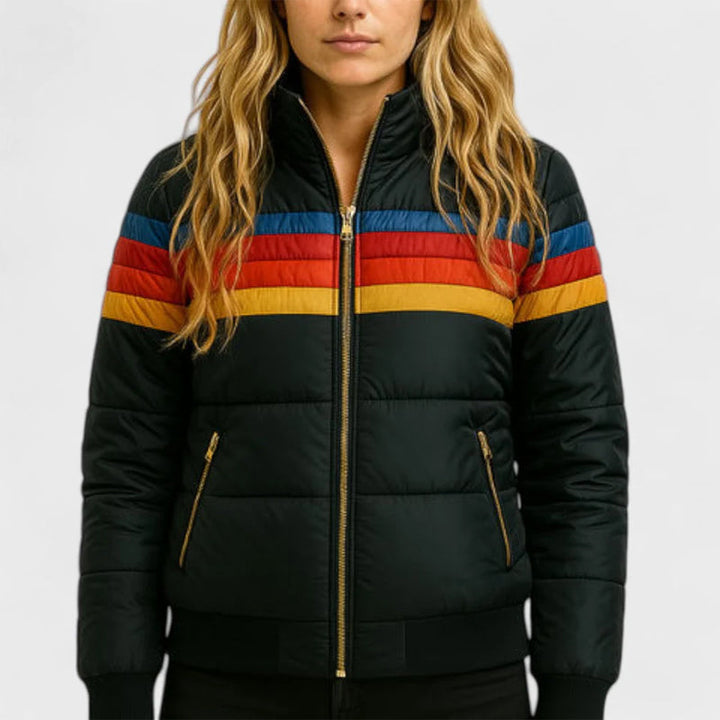 Jeanne | Veste Puffer à Capuche Colorblock Rétro