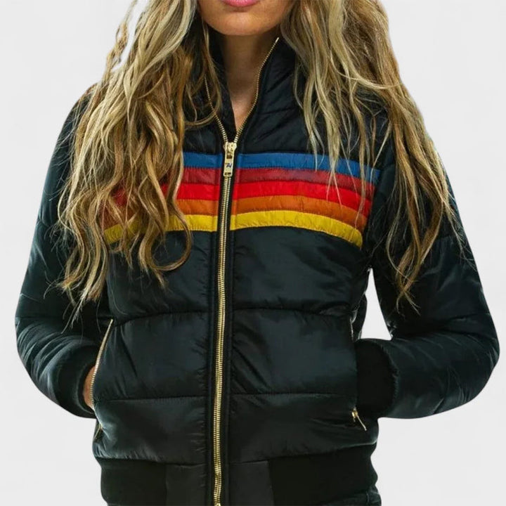 Jeanne | Veste Puffer à Capuche Colorblock Rétro