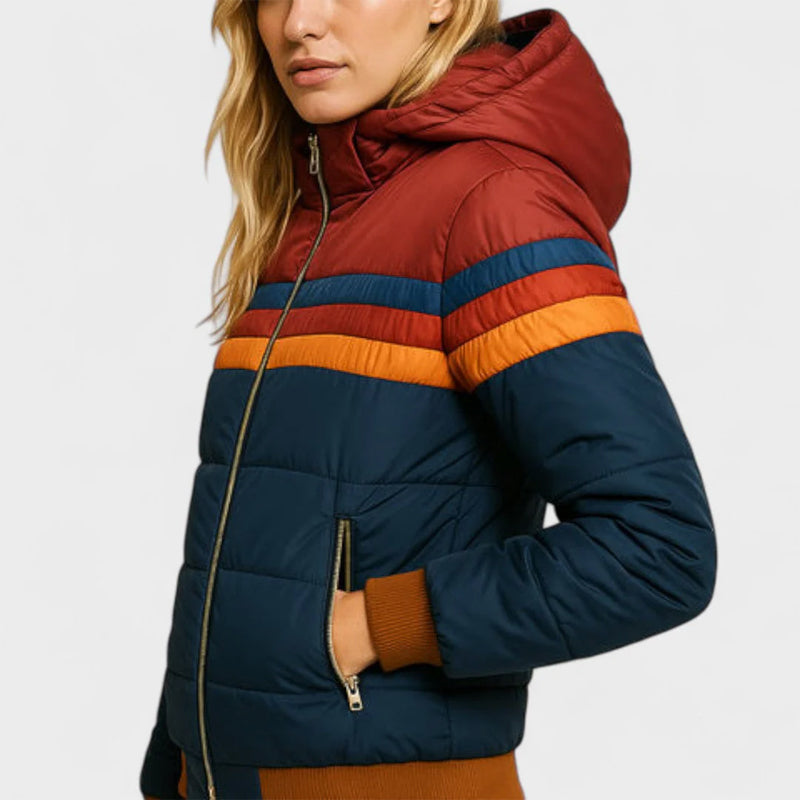 Jeanne | Veste Puffer à Capuche Colorblock Rétro