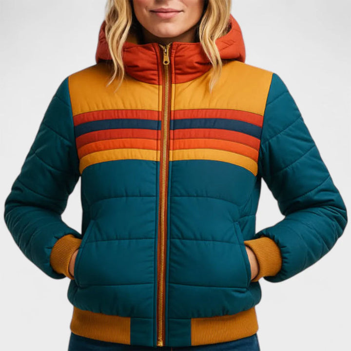 Jeanne | Veste Puffer à Capuche Colorblock Rétro