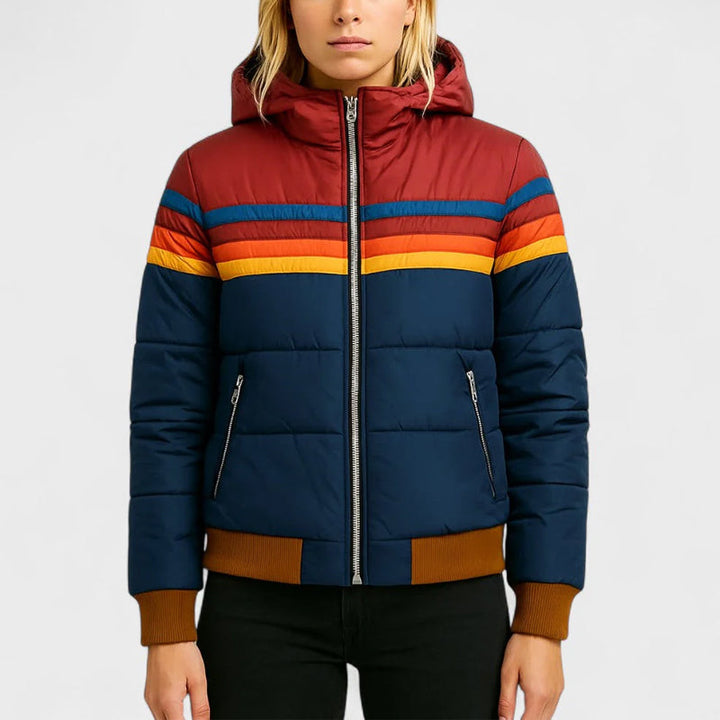 Jeanne | Veste Puffer à Capuche Colorblock Rétro