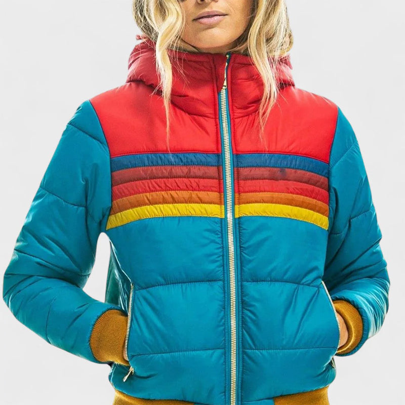 Jeanne | Veste Puffer à Capuche Colorblock Rétro