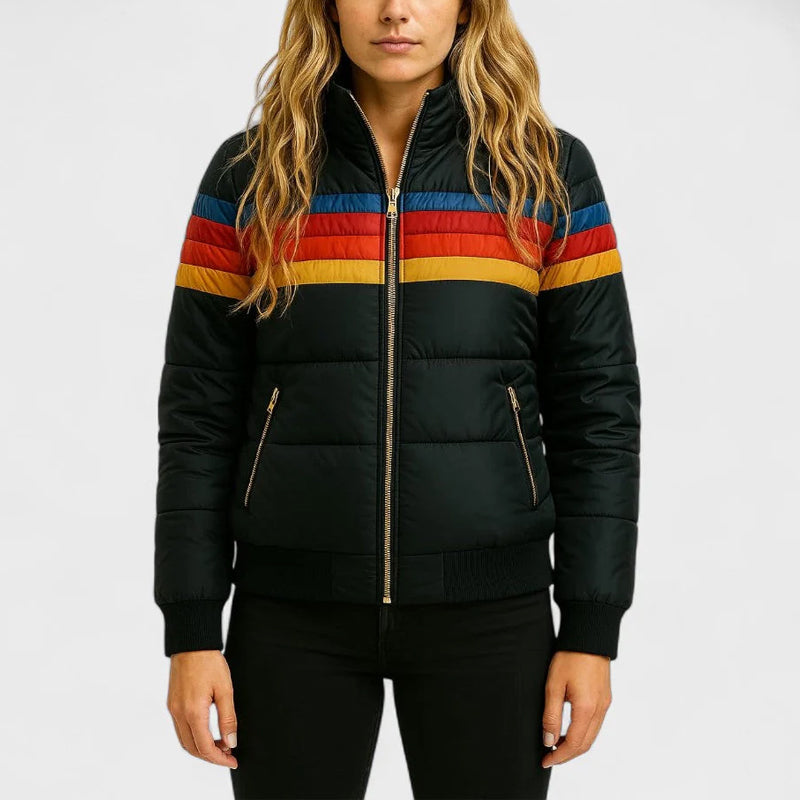 Jeanne | Veste Puffer à Capuche Colorblock Rétro