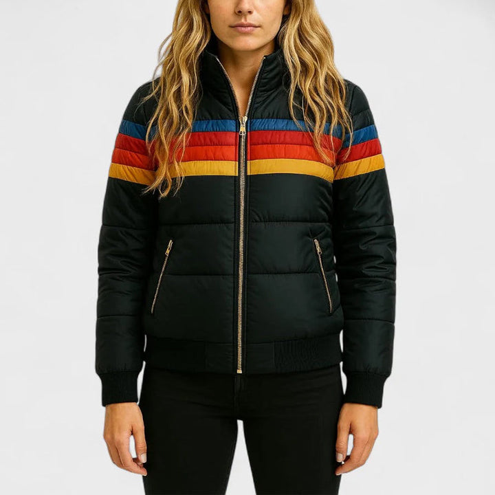 Jeanne | Veste Puffer à Capuche Colorblock Rétro