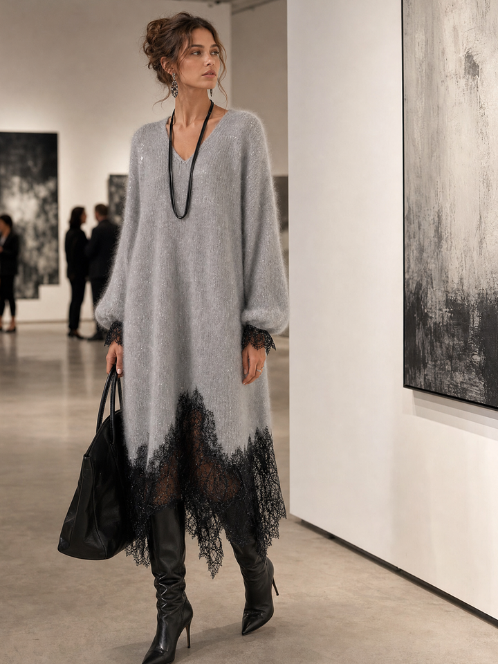 Gisèle | Robe Midi Maille et Dentelle