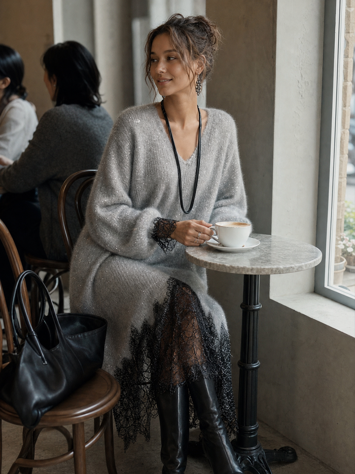Gisèle | Robe Midi Maille et Dentelle