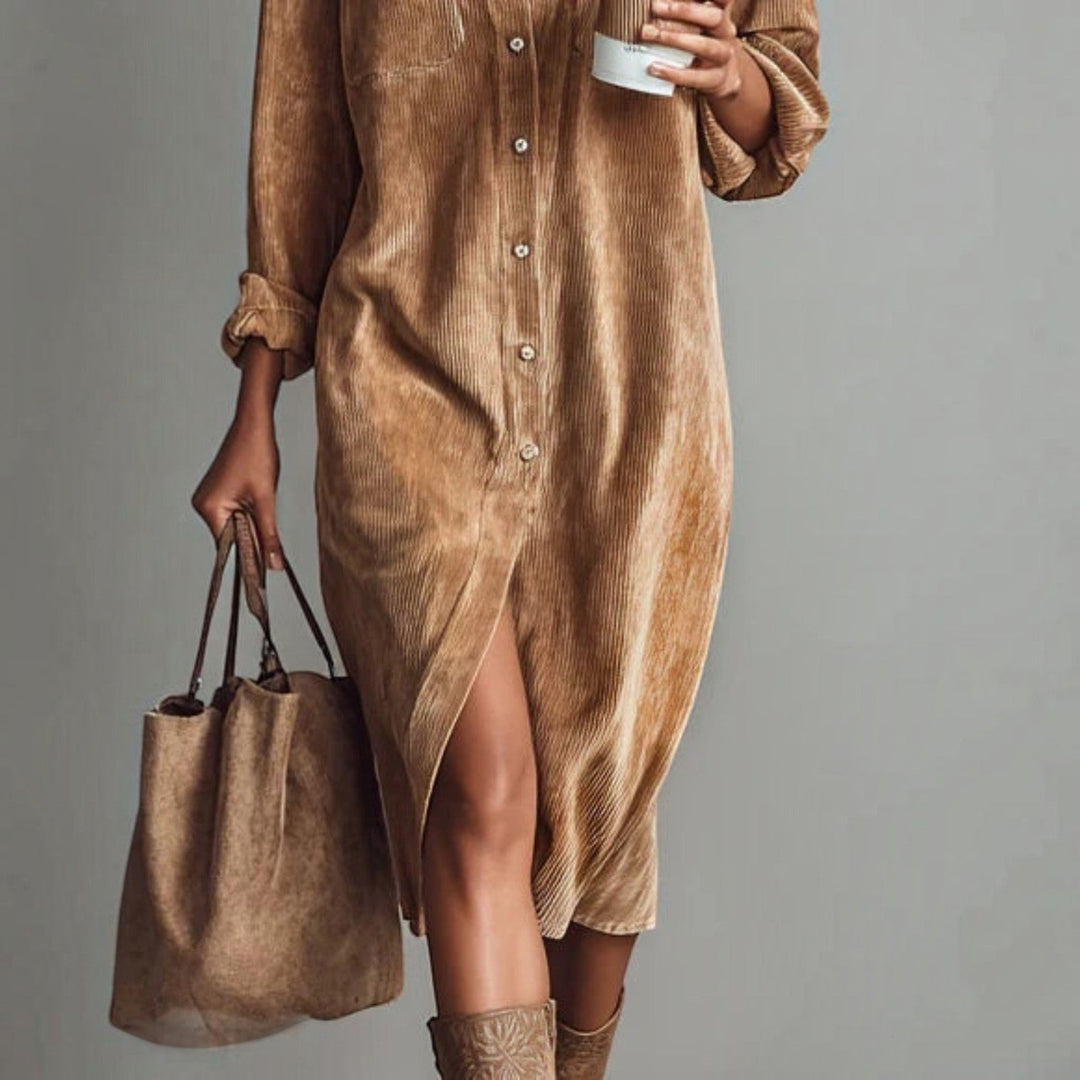 Estelle | Robe Midi en Velours Côtelé