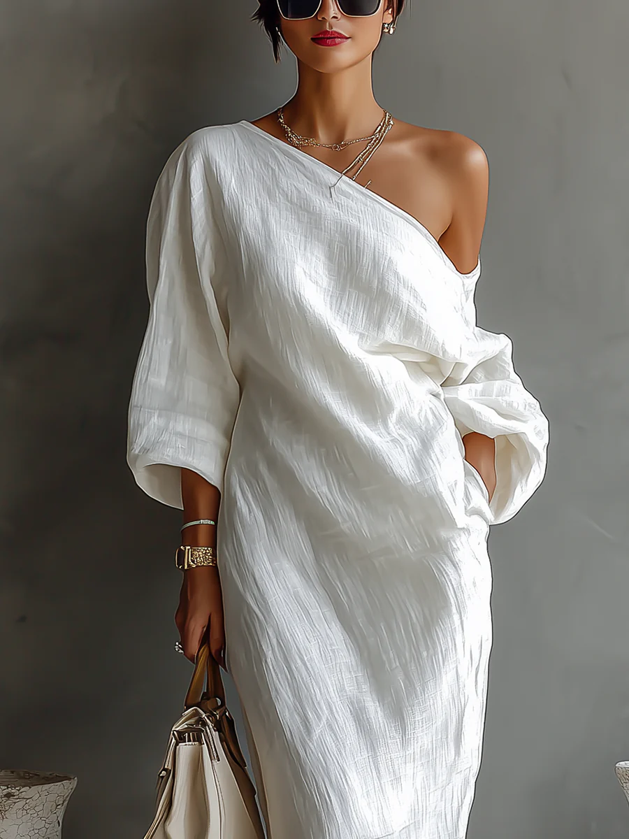 Thalassa™ | Robe maxi à une épaule élégante en blanc