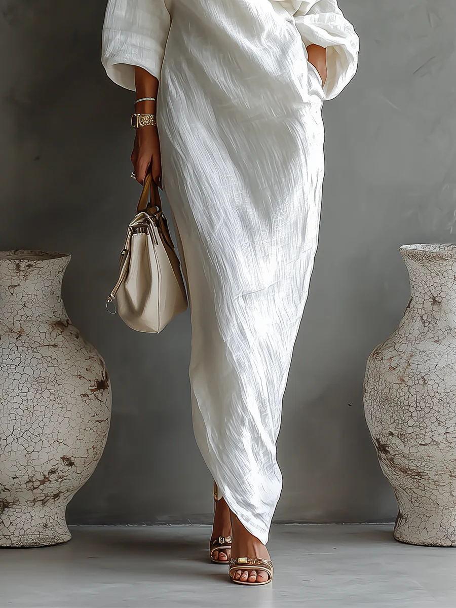 Thalassa™ | Robe maxi à une épaule élégante en blanc