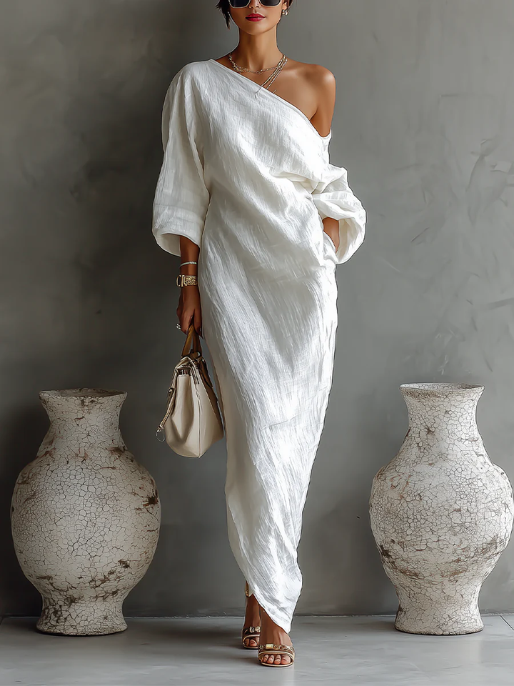 Thalassa™ | Robe maxi à une épaule élégante en blanc
