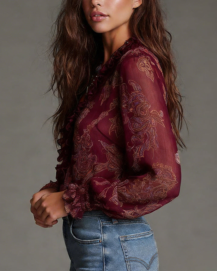 Katie™ | Blouse raffinée à demi-zip et volants