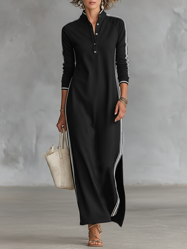 Robe Maxi en Sweat avec Col Boutonné