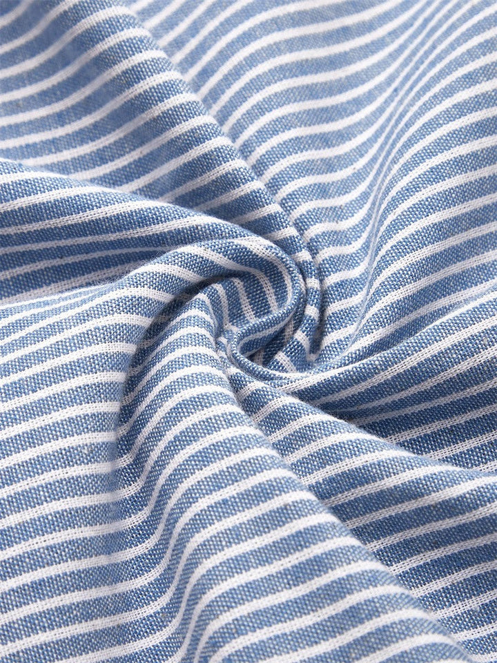 Lucille™ | Robe midi fluide à rayures avec poches et boutons décoratifs