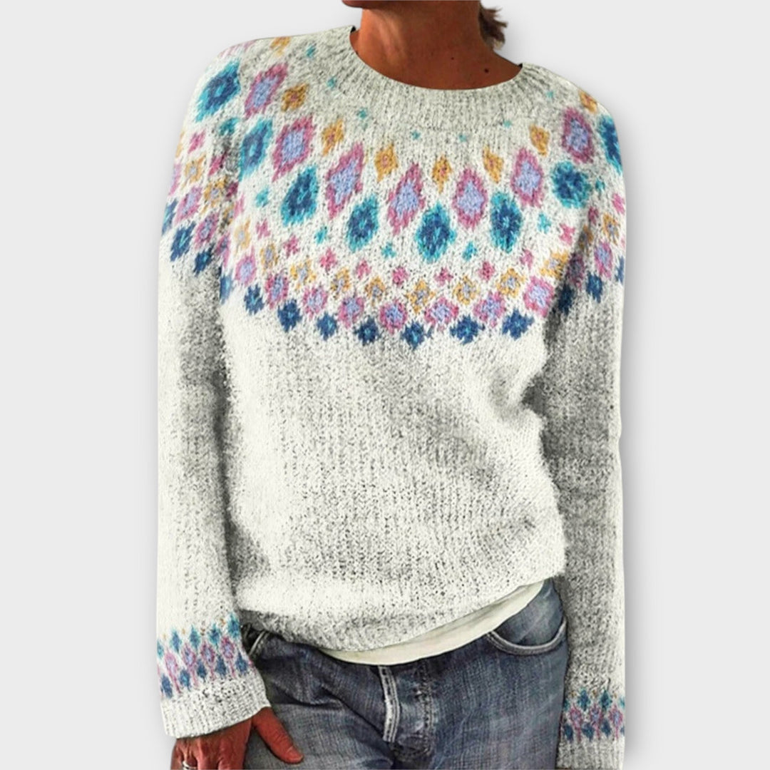 Anna - Pull confortable couleur pétrole avec motif norvégien