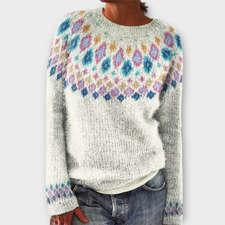 Anna - Pull confortable couleur pétrole avec motif norvégien