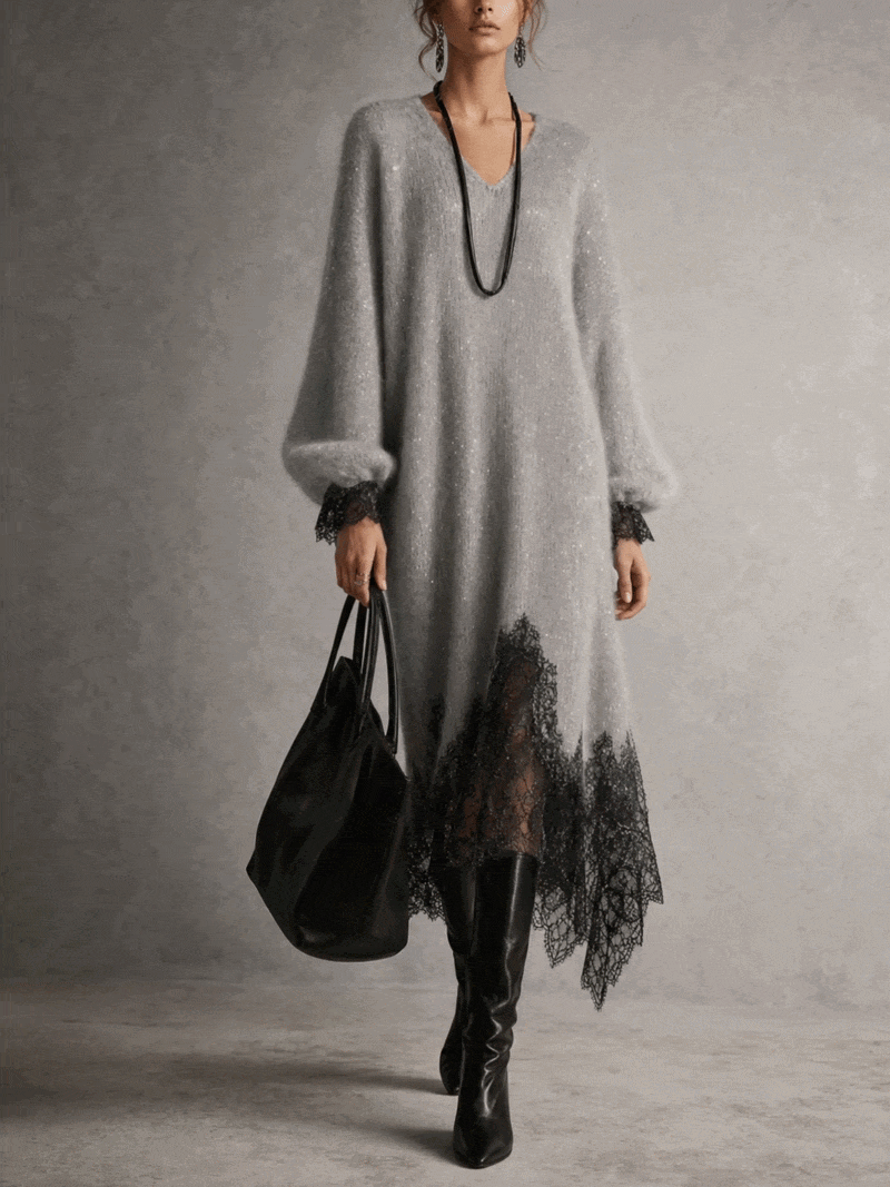 Gisèle | Robe Midi Maille et Dentelle