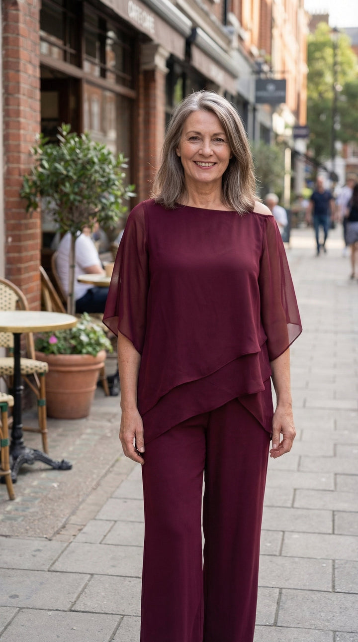Mavise™ | Ensemble deux pièces fluide avec haut drapé et pantalon élégant